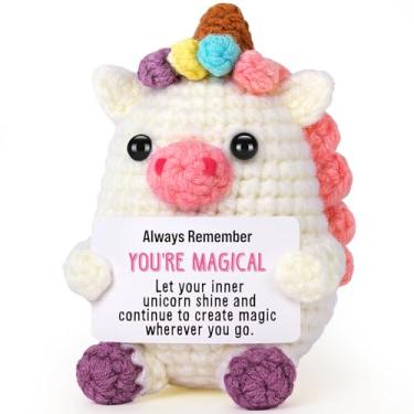 Imagem de LEJIAJINW You're Magical Crochet Unicorn Encouragement Inspirational Gifts for Women, Daughter, Sister, Friend, Work Bestie with Motivational Uplifting Card for Christmas, Birthday, White Elephant