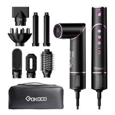 Imagem de GOKOCO Escovas Secador de Cabelo Profissional 7 em 1 - Incluso 2x Bocal, Difusor, Escova Secadora, 2x Modelador de Cachos, Alisador para Alta Velocidade Para Secar, Alisar e Enrolar, GD032 220v Preto