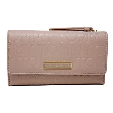 Imagem de Tommy Hilfiger Bolsa clutch feminina com logotipo rosa blush em relevo