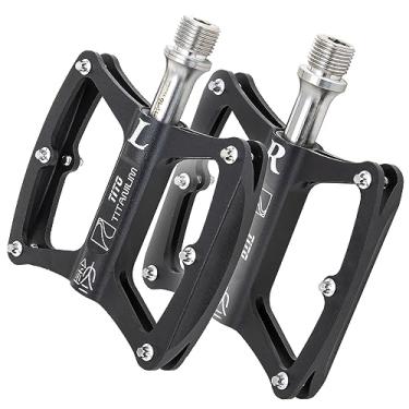 Imagem de TiTo Titanium Pedal de bicicleta com pedais de bicicleta de liga de alumínio e eixos de titânio para MTB e bicicleta de estrada (preto)