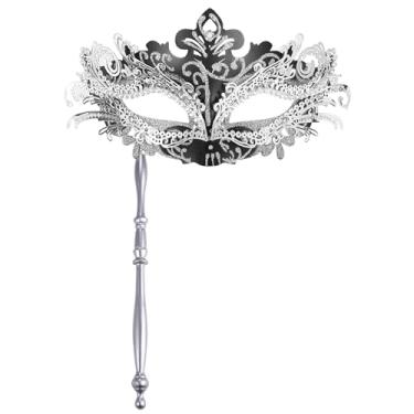 Imagem de Oidea Máscara feminina de baile de máscaras com vara: decoração de strass máscara veneziana de carnaval de Halloween máscara de baile de fantasia de carnaval, preto prata