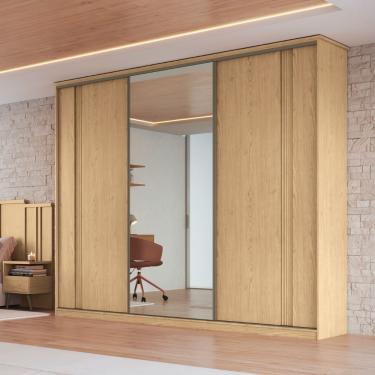 Imagem de Guarda Roupa Casal com Espelho 3 Portas de Correr em MDF Duque New Móveis Castro - Angelin