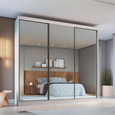 Imagem de Guarda Roupa Casal com Espelhos 3 Portas de Correr em MDF Imperial New Móveis Castro - Branco Line