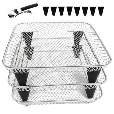 Imagem de Rack de fritadeira quadrada de 20 cm, três prateleiras desidratadoras empilháveis, acessórios de fritadeira a ar quadrada, serve apenas para fritadeira a ar com tamanho interno ≥ 20 cm (quadrado)