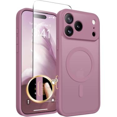 Imagem de CAPRARO Capa magnética para iPhone 17 Pro Max, atualizada [proteção total da câmera] [compatível com MagSafe] Capa protetora translúcida fosca feminina para celular menina, groselha preta