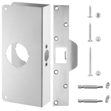 Imagem de Placa de bloqueio e reforço de porta de aço inoxidável U 9585 serve para portas grossas de 3,5 cm de espessura e inclui a trava de segurança U 9476 (3,5 cm x 2,5 cm)