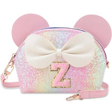 Imagem de Kejea Bolsa infantil para presentes infantis – Carteira infantil de princesa, bolsa transversal com flores de pérolas, bolsas de ombro fofas com inicial, Glitter Rainbow