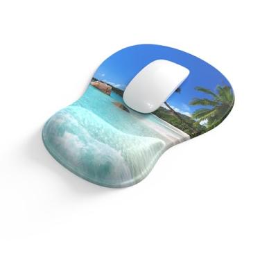 Imagem de Mousepad ergonômico para escritório com suporte de pulso, mouse pad de gel confortável com descanso de pulso, design côncavo médio, tapete de mouse para alívio da dor para trabalhar, estudar e jogar