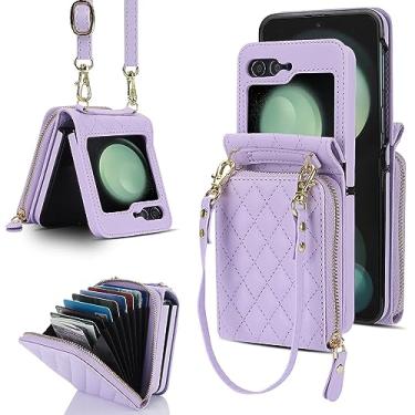 Imagem de Capa de telefone para Samsung Galaxy Z Flip 6 5G/Z Flip7 FE carteira com alça transversal e suporte de dobradiça proteção para cartão rígido resistente ZFlip6 Z6 G Flip6 ZFlip 6Z 2024 mulheres homens