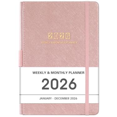 Imagem de Agenda semanal/mensal 2024-2025 - 2024-2025, couro Saffiano com papel grosso, bolso traseiro com 40 páginas de notas - ouro rosa