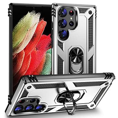 Imagem de SORAKA Capa para Samsung Galaxy S23 Ultra com suporte de anel, capa protetora para Samsung Galaxy S23 Ultra, capa traseira de policarbonato rígido com placa de metal para suporte magnético de telefone