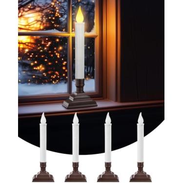 Imagem de SURAIELEC Velas de janela operadas por bateria do crepúsculo ao amanhecer, branco quente, marrom, pacote com 4, UBWCD4E, operado por pilha AA (bateria não incluída)