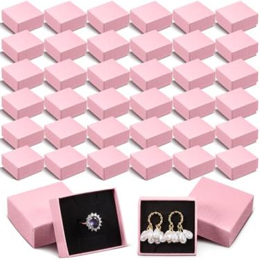 Imagem de Landical 100 peças, caixa de presente de anel de joias, 5 cm x 5 cm x 2,5 cm, caixa de presente pequena de papelão, com forro de veludo e esponja, estojo pendente a granel para colar, pulseira, brinco