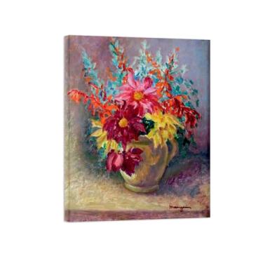 Imagem de Flores Pintura em tela Famosa Pintura Reprodução-Quadros para sala de estar-Dálias 2-Pôster pronto para pendurar Tela Embrulhada 60x80cm