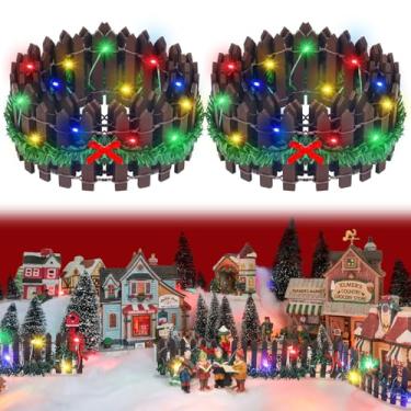 Imagem de Spiareal 4 peças de acessórios de vila de Natal de 89 cm, cerca de vila de Natal, miniatura, madeira, decorativa, jardim, piquete, cerca com 4 peças, luz LED de 3 metros, paisagem de casa de bonecas