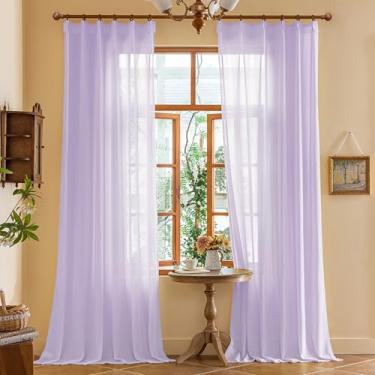 Imagem de Cortinas plissadas de lavanda de 108 polegadas de comprimento para quarto, cortinas plissadas transparentes com filtro de luz leve com ganchos ajustáveis para sistema de trilha, lilás pastel, 106,7 cm