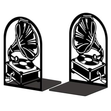 Imagem de Peacoblue Suportes de livros de metal para prateleiras, tampas de livros de estudo resistentes decorativas modernas para escritório, mesa, prateleira, sala 13,5 x 11 x 20 cm de ferro fundido simples