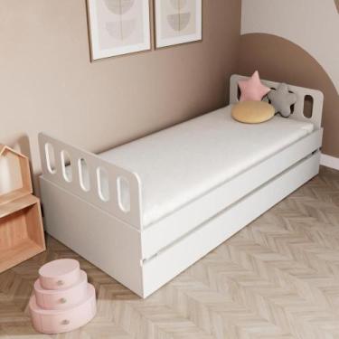 Imagem de Bicama Solteiro Mdf Branco Com Cabeceira Anatômica Mobilistore - Mobil