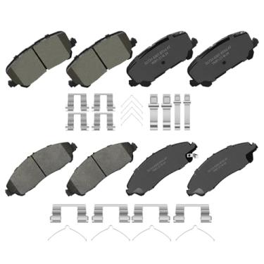 Imagem de YxpBrake Pastilhas de freio dianteiras traseiras de cerâmica com ferragens adequadas para Honda Pilot 2016 2017 2018 2019 2020 2021 2022, Ridgeline 2017-2024, Acura MDX 2014 2015 2016