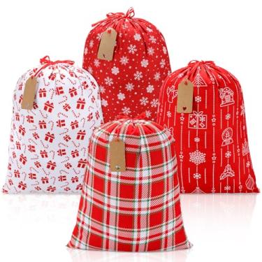 Imagem de XPCARE Sacos de presente de Natal 4P, sacos de presente de cordão de Natal de 50 x 40 cm, saco de poliéster reutilizável, sacos de tecido de poliéster para eventos, lembrancinhas de festa de Natal