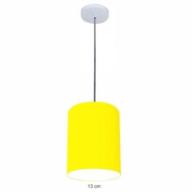 Imagem de Lustre Luminária Pendente Vivare Free Lux Pe-4103br Cúpula Em Tecido 15x20cm Amarelo Canopla Branca E Fio Cristal
