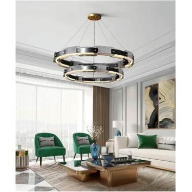Imagem de WLHAZMWY Candeeiro pendente moderno decoração de casa anel luzes led lâmpadas pendentes para sala de estar, lustres de sala de jantar, pendurar iluminação interna (RC controle remoto, 40 60 cm)
