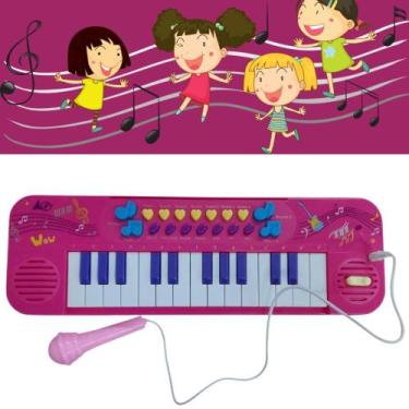 Imagem de Teclado Musical Infantil com Microfone 25 Teclas Rosa ou Azul Função d