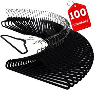 Imagem de Kit 100 Cabides Aveludado Slim Gancho Giratório 360º Roupas Delicadas 