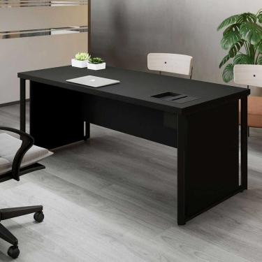 Imagem de Mesa Diretor 180cm com Caixa de Tomadas e Porta Objetos para Escritório Corporate Preto