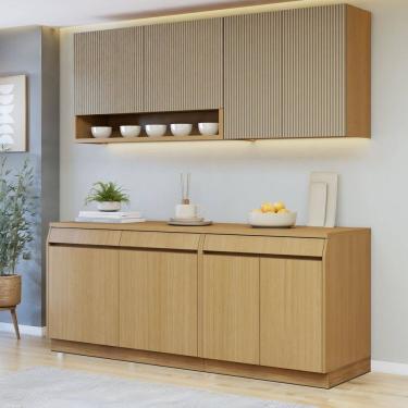 Imagem de Cozinha Completa Modulada 4 Peças 8 Portas 3 Gavetas com Rodapé 100% Mdf Carvalho/Greige