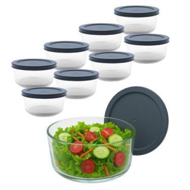 Imagem de Kit 8 Pote de Vidro Redondo Bowl C/ Tampa Hermética Marmita Vedação Fi