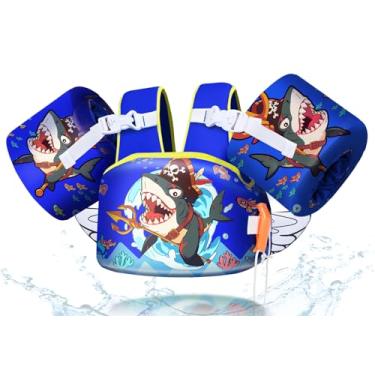 Imagem de BiutiMama Colete de natação infantil removível 3 em 1 para meninos e meninas de 10 a 29,9 kg (2 a 7 anos) para bebês e meninas, adequado para esportes aquáticos, mar, praia, piscina, treinamento de