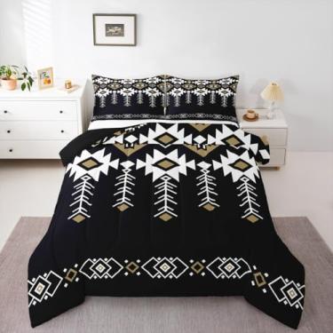 Imagem de Erosebridal Conjunto de edredom casal asteca do sudoeste, ocidental, rústico, nativo americano, étnico, para crianças, homens, mulheres, adolescentes, decoração de quarto, boêmio, fazenda, preto