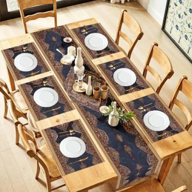 Imagem de Conjunto floral de mesa e jogo americano vintage abstrato bagunçado pintura ferrugem arte decoração de jantar para uso diário – 7 peças de linho de algodão decoração de jantar para uso diário (33 x