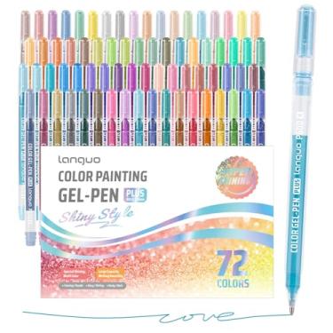 Imagem de Canetas de gel com glitter, pacote com 72 canetas coloridas para papel preto e papel branco, canetas de ponta de 1,0 mm, canetas de tinta de grande capacidade para colorir, escrever, desenhar, diário