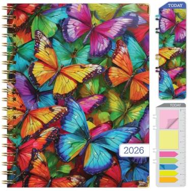 Imagem de Agenda Hardcover 2026, 21,6 cm x 28 cm: 14 meses (novembro de 2025 a dezembro de 2026), agenda mensal diária, agenda anual, marcador de livro, pasta de bolso e conjunto de notas adesivas (borboletas