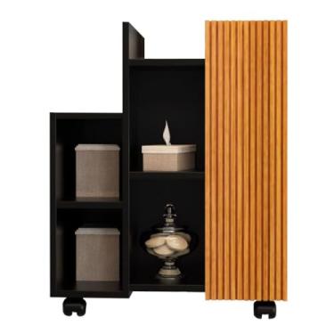 Imagem de Armário de Banheiro para Pia com Cuba, Móvel para Banheiro com Portas, Prateleiras Internas e Rodinhas, Conjunto Completo para Lavabo(Preto Ripado)