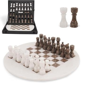 Imagem de EarthenTones Marble Chess Set for Adults with Complementary Storage Box, 15" White & Oceanic Handmade Chess Board Game, Luxury Board Games for Adults with Extra Queens