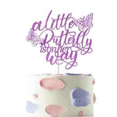 Imagem de Zpilkes A Little Butterfly Is On Her Way Topper Glitter Butterfly Welcome Baby Cake Topper Decoração para chá de bebê, artigos de festa de feliz aniversário