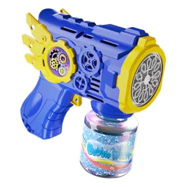 Imagem de Pistola de Bolhas de Sabão Infantil Automática com Luz LED e Múltiplas Saídas – Tanque Recarregável, Fácil de Usar, Plástico Resistente Asas (Azul)