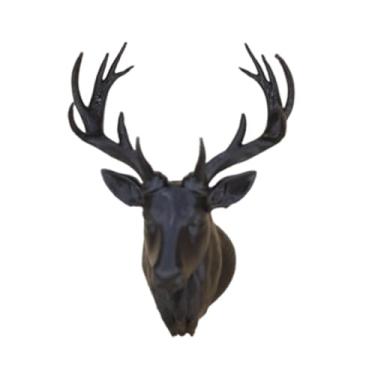 Imagem de Dynwave Casa de bonecas em miniatura, modelo de simulação de cabeça de veado, cabeça de animal decorativa, acessórios para casa de bonecas, jardim de fadas, Preto