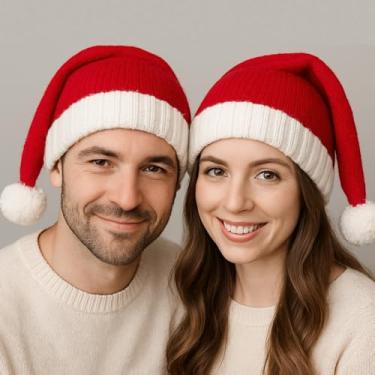 Imagem de Chapéus de Papai Noel para adultos - 4 peças, macio, quente, lavável, resistente ao desbotamento, gorro de Natal para festas festivas de inverno