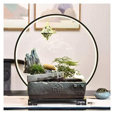 Imagem de XFNVXC Fonte decorativa para interior fonte de água interior fonte de mesa cerâmica com luzes LED fonte de cascata zen casa escritório decorativo fonte de mesa Rockery fonte casa