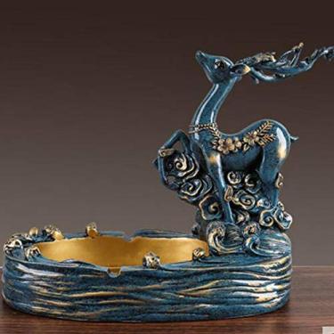 Imagem de Cinzeiro de resina para uso interno ou externo pátio escritório e decoração de casa mesa linda decoração artesanato (ouro 22 * 25 * 5,5 cm) (azul 22 * 25 * 5,5 cm)