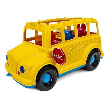 Imagem de Ônibus Didático Amarelo Brinquedo Educativo Com Som Encaixe - POLIPLAC