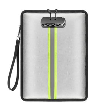 Imagem de NatureTouch Bolsa de documentos à prova de fogo de 2,871 °C com trava - Bolsa de dinheiro à prova d'água com dois bolsos com zíper e pulseira - Suporte de documentos importante para dinheiro, objetos