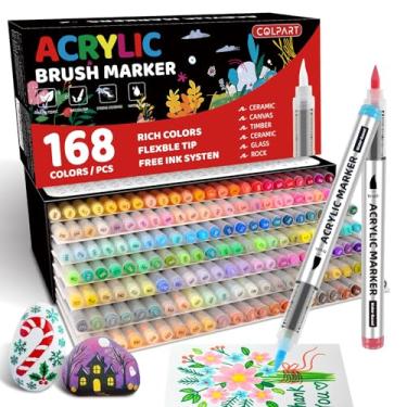 Imagem de Marcadores de tinta acrílica de 168 cores, canetas de tinta acrílica com ponta de pincel para pintura rupestre, cerâmica, madeira, tela, vidro, pedra, tecido, fabricação de cartões, bricolage e