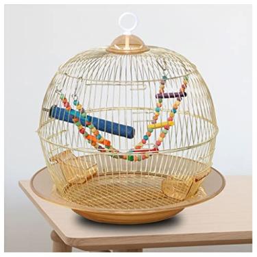 Imagem de Gaiola de pele de tigre gaiola de pássaro redonda de metal gaiola ornamental galvanoplastia de ferro gaiola de pássaro de reprodução de ouro portátil e fácil de pendurar gaiola de pássaro papagaio