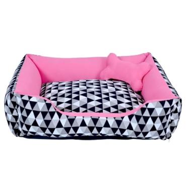 Imagem de Cama para Pet em Formato de Ninho - Conforto Seguro, Fundo Impermeável e Design Aconchegante para Cachorros e Gatos (Geométrico Preto/Pink)