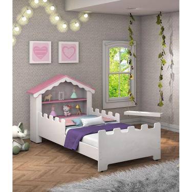 Imagem de Cama Juvenil Quarto Menina C/ Proteção Lateral Formato Castelo